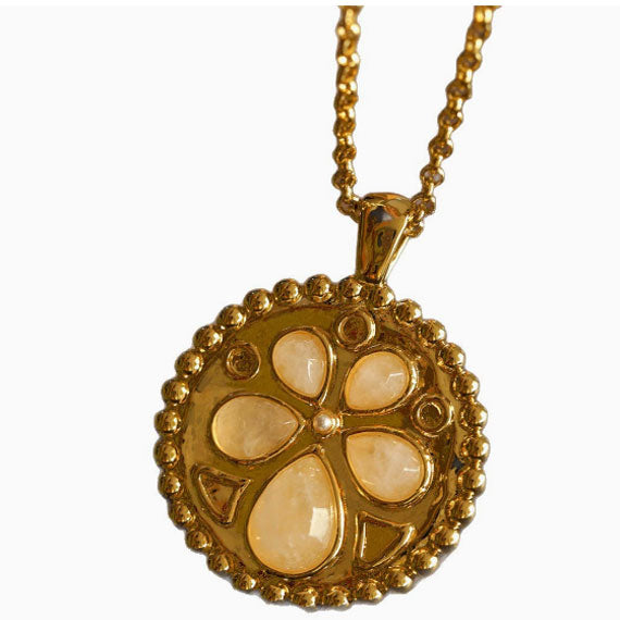 Vintage White Crystal Four-Leaf Clover Flower Compass Long Necklace