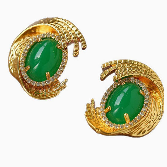 Royal Court Style Geometric Oval Agate Earrings for Women