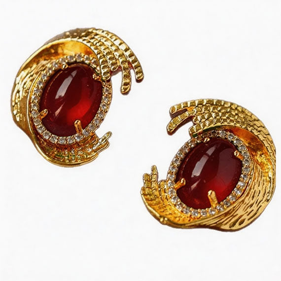 Royal Court Style Geometric Oval Agate Earrings for Women