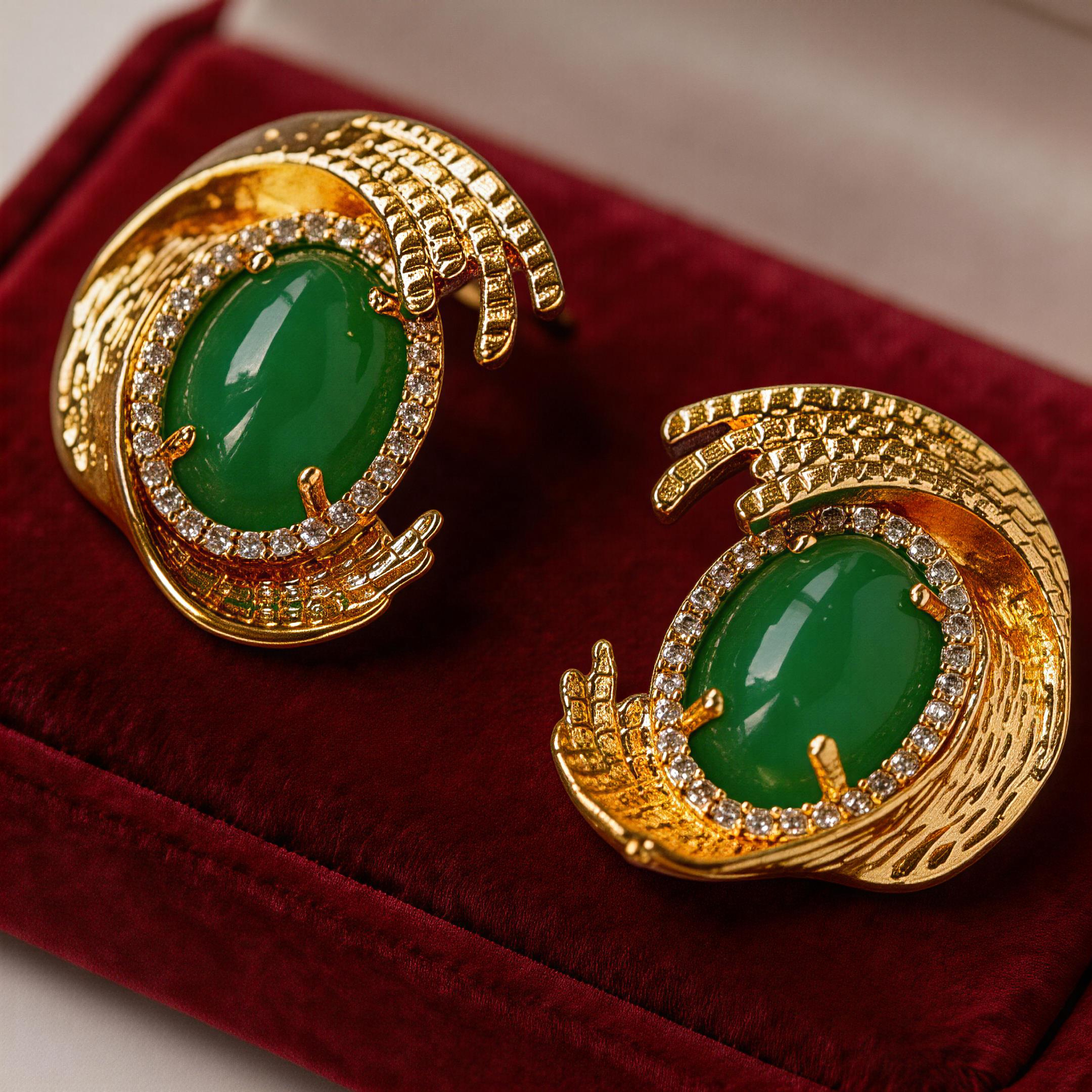 Royal Court Style Geometric Oval Agate Earrings for Women