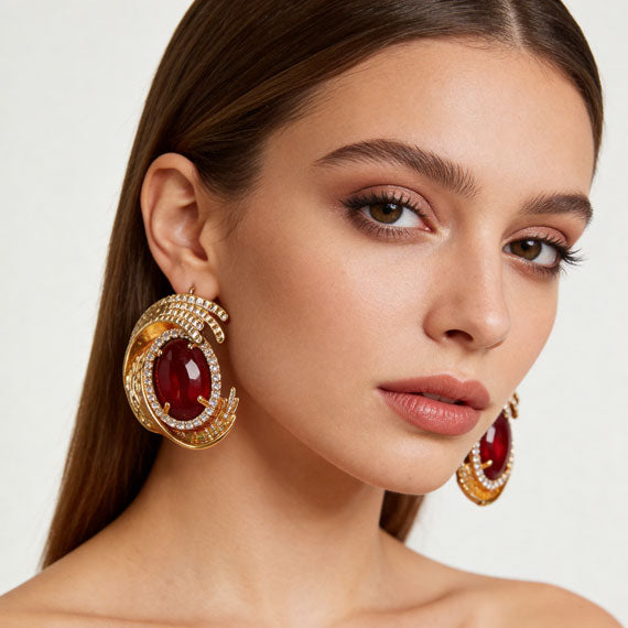 Royal Court Style Geometric Oval Agate Earrings for Women