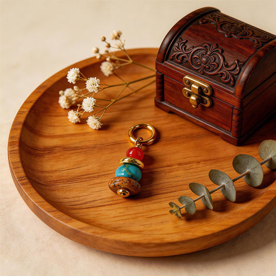 Wishing Tower Natural Stone Beaded Pendant Long Necklace