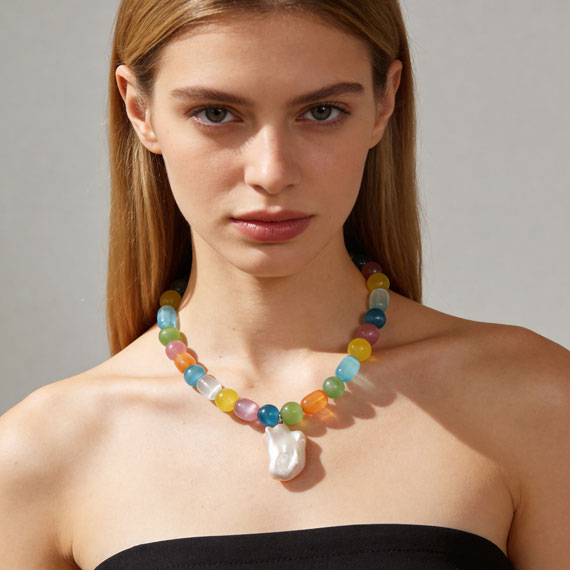 Colorful Dopamine Cat's Eye Stone Fresh Sweet Natural Baroque Candy Color Clavicle Necklace