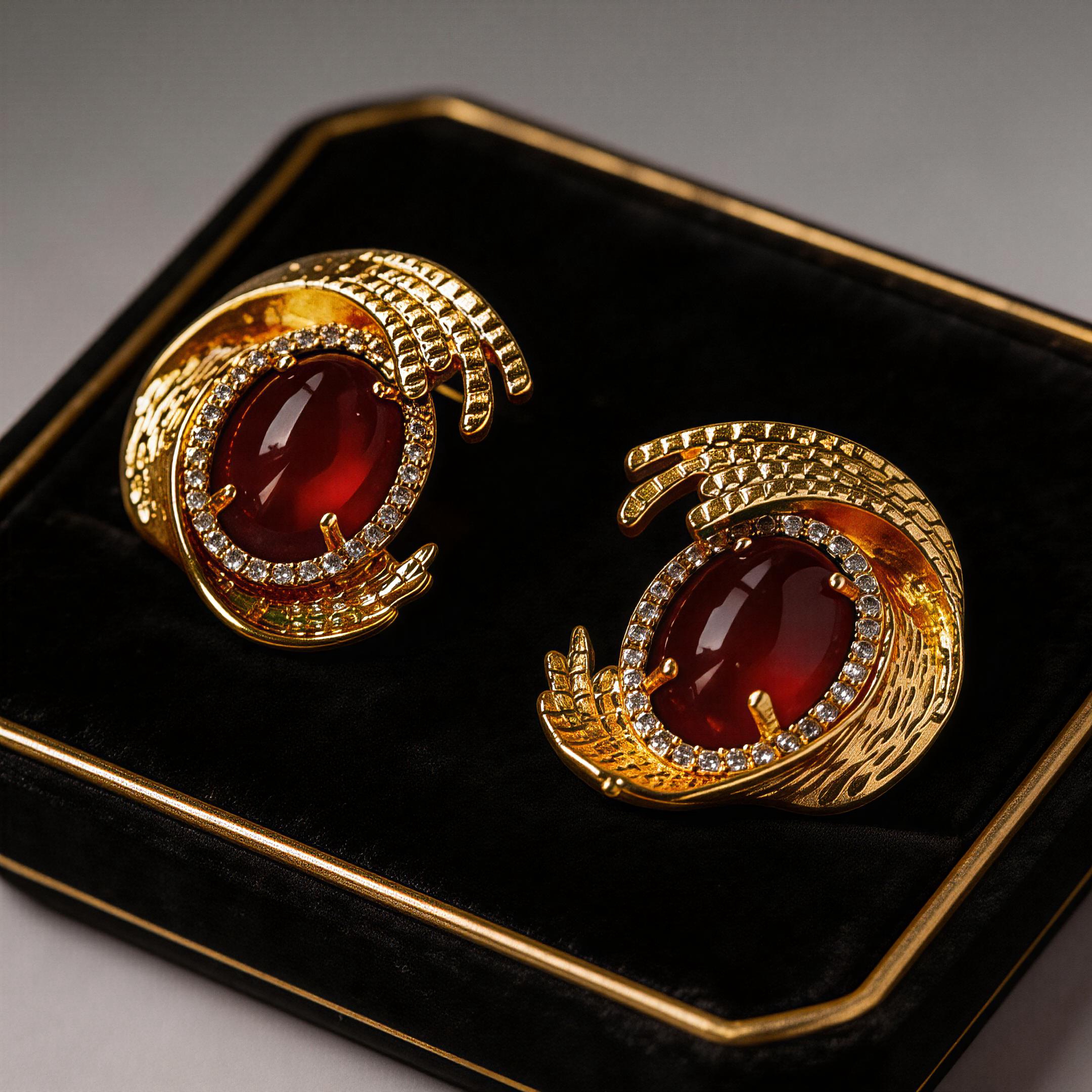 Royal Court Style Geometric Oval Agate Earrings for Women