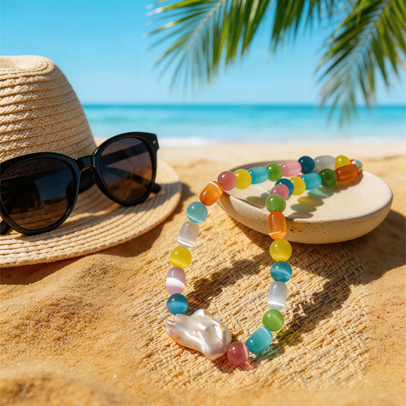 Colorful Dopamine Cat's Eye Stone Fresh Sweet Natural Baroque Candy Color Clavicle Necklace